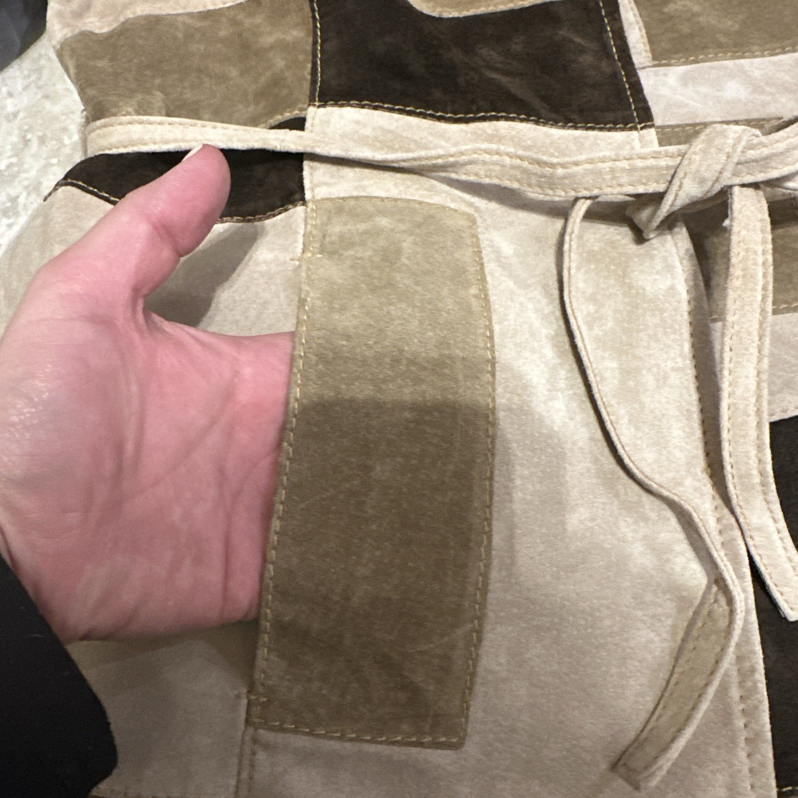 vintage Suede Trench Coat Jacket Patchwork Brown … - image 3