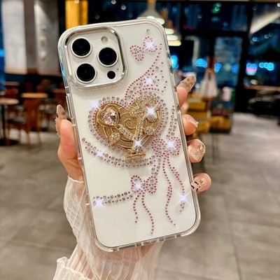 For iPhone 16 15 14 13 12heart-shaped Vshaped bracket shock-absorbing phone case