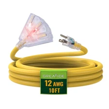 GREATIDE 10 Ft Lighted Outdoor Extension Cord with 3 Electrical Power