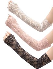 3 Pairs Women Lace Arm Sleeves Long Lace Gloves Fingerless Arm Covers Warmers