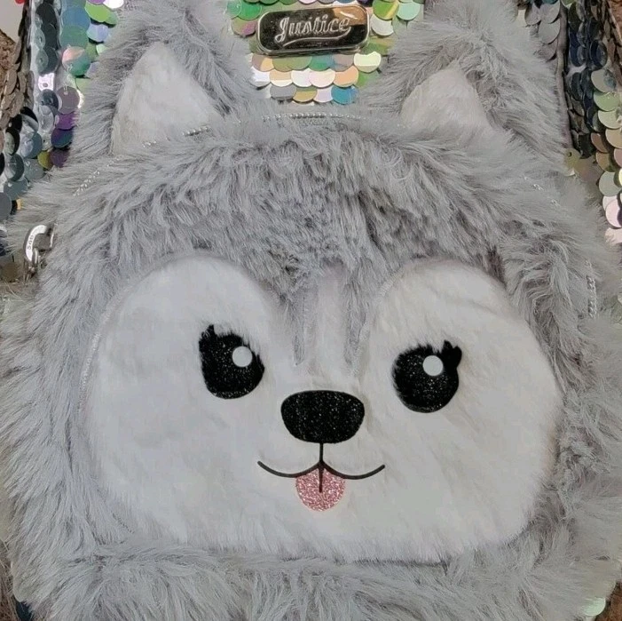 MINI MOCHILA ORIGINAL DE PIEL SINTÉTICA HUSKY LENTEJUELAS PLATEADAS Justice Girls ¡Súper Linda!  Foto 3 de 4