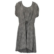 Anthropologie Black White Rope Belt High-Low 100% Silk Mini Dress M Pockets