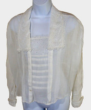 EDWARDIAN 1910 WHITE BASTISE COTTON BLOUSE EYELET TRIM SQUARE NECKLINE  COLLAR