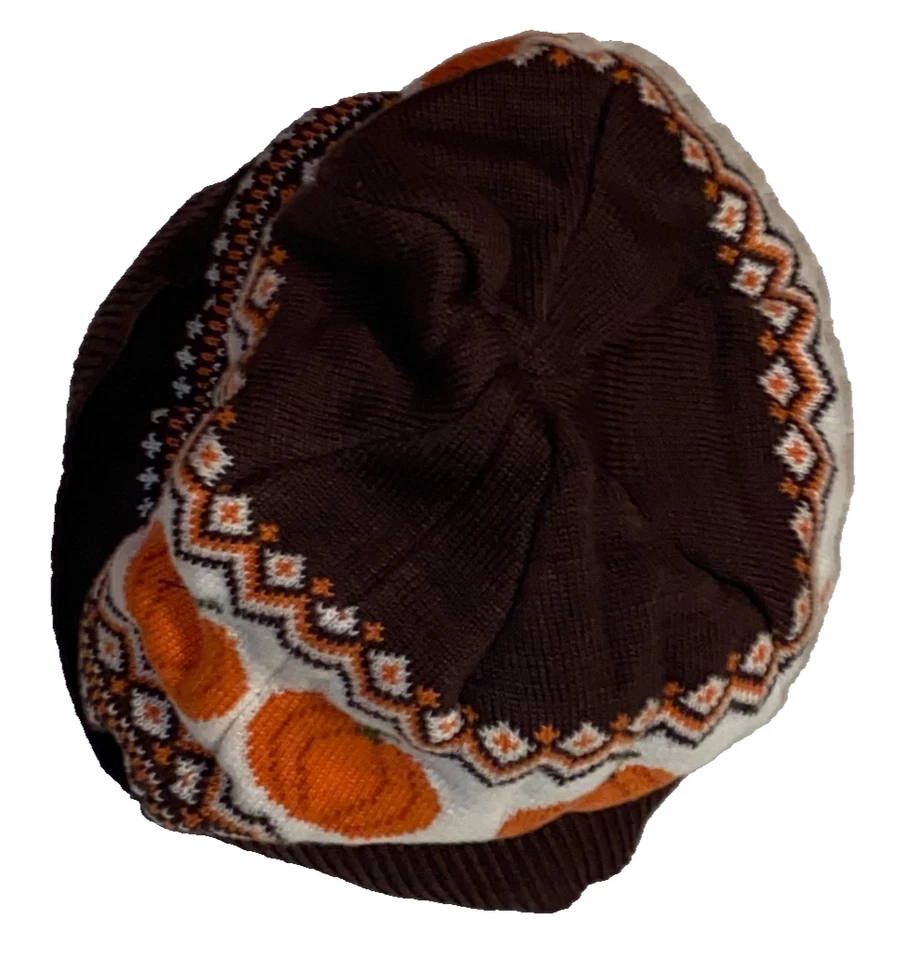 K1 Gymboree size 4-7 Boys Brown PUMPKIN Jersey Knit Lined Sweater Winter Hat - Image 4 of 4