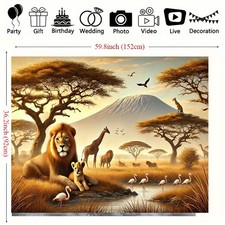 African Savannah Lion and Cub Sunset Background Fabric, 1pc, Polyester, Wall Han