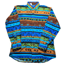 Vintage 90s Roper Shirt Mens Medium Aztec Southwest Cowboy Brushpopper USA     