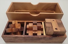 3D Puzzle 3 In One Brain Teaser Wooden Puzzle Set With Box and Sphere Puzzle