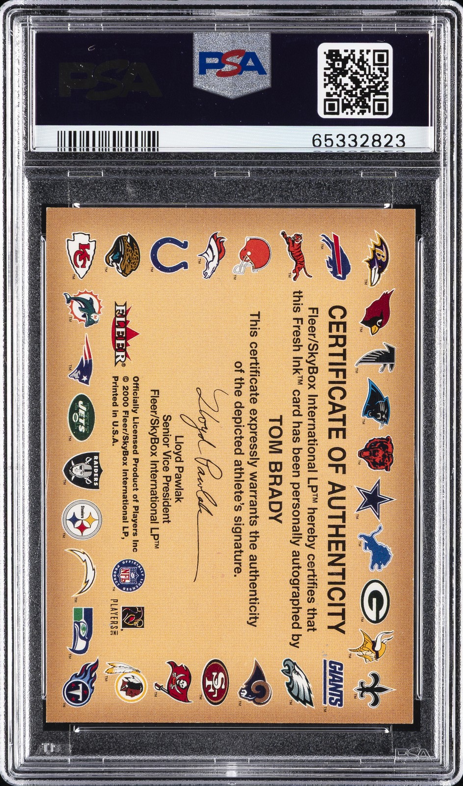2000 FLEER AUTOGRAPHICS TOM BRADY ROOKIE RC PSA 6 AUTO view 2
