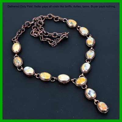 Copper Maligano Jasper Stone Bezel Electroformed Sister Chain Trendy Necklace