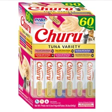 INABA Churu Cat Treats, GrainFree, Creamy Purée 60 Servings, Tuna Variety Box