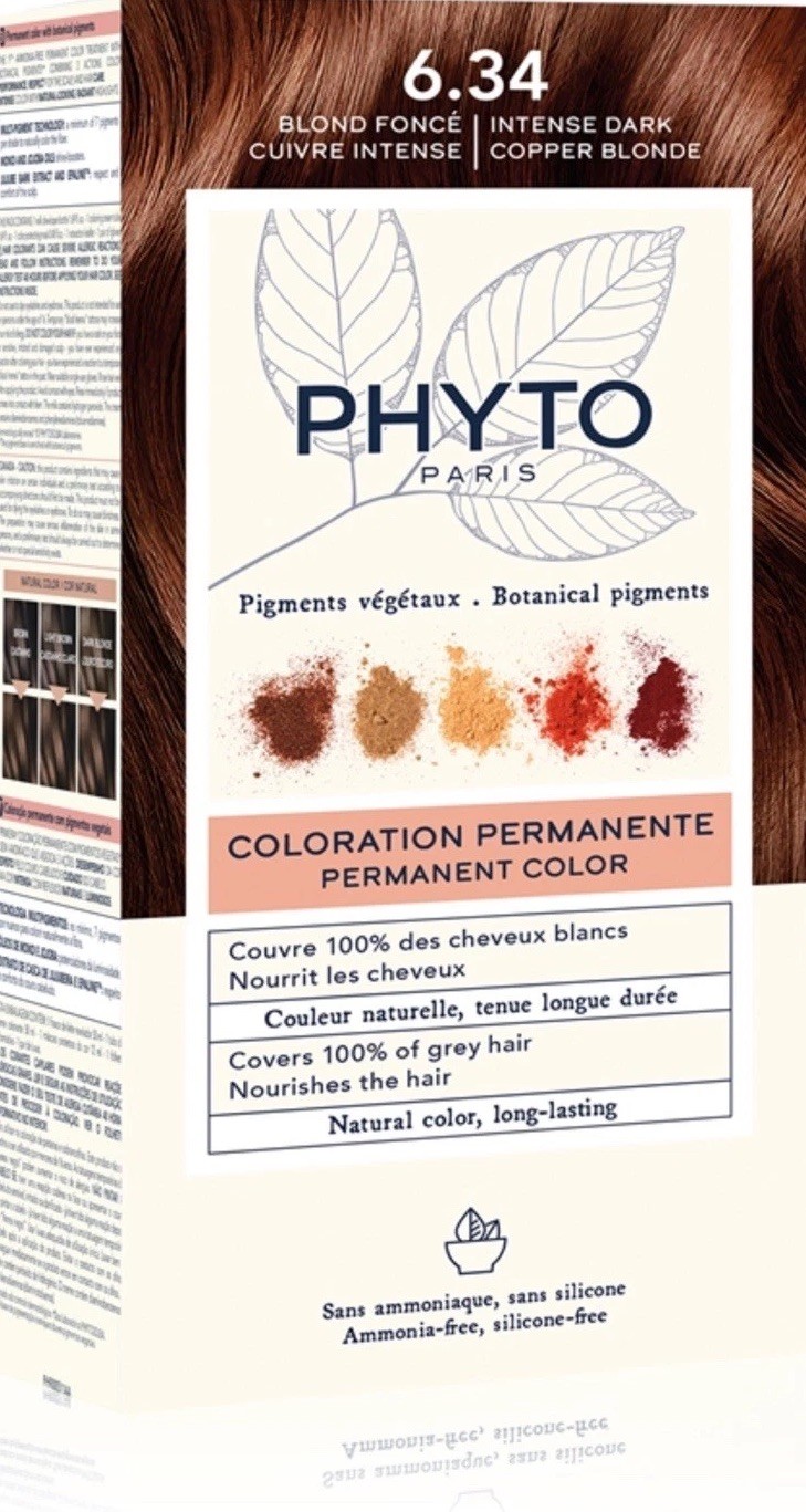Blond foncé cuivré 6.34 Phyto coloration permanente aux pigments végétaux 50ml