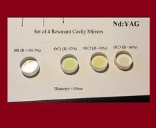 Nd:YAG laser - Set of 4 Resonant Cavity  Mirrors. HR + R52% + R70% + R80% -Φ10mm
