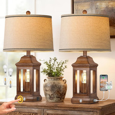 24" Rustic Farmhouse Table Lamps for Living Room Set of 2, Touch Dimmable Nightl