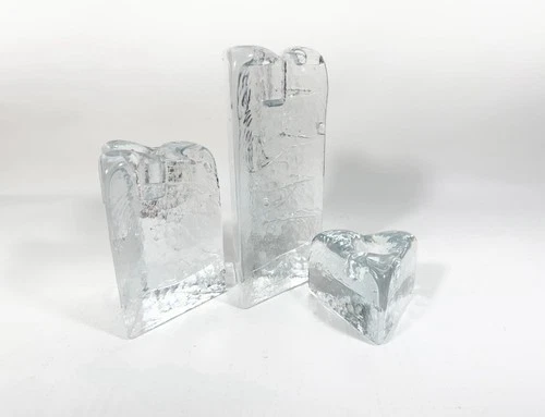 Blenko Art Glass Ice Block Triangle Candle Holders Set of 3 Graduated Sizes