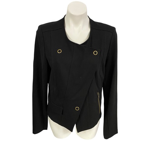 Cabi Blazer Womens Large Style 615 Black Asymmetric Ponte Knit Moto Jacket Work - Picture 13 of 18