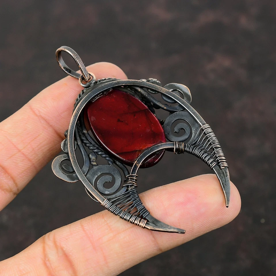 Red Fire Labradorite Wire Wrapped Pendant Handcrafted Copper Holiday 2.87" - Image 4 of 4