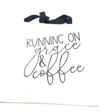 100% Cotton Canvas Totes Reusable Market Bag Printed with Sayings Grace + Coffee