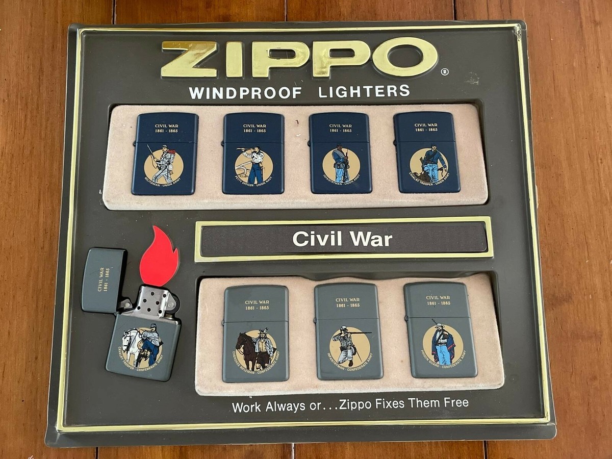 RARE Zippo Civil War Display Lighter Set 8 Piece Set Collector 