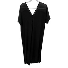 Lucky Brand Jersey Midi High Low Hem Dress Sheer Yoke Relaxed Fit Black Small