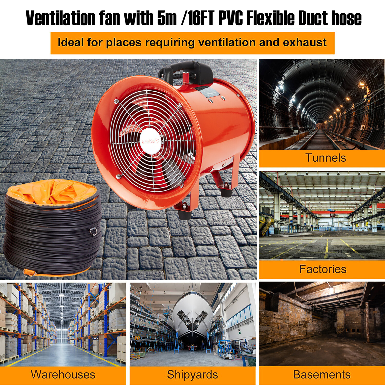 Portable Ventilator Axial Blower Ventilation Extractor Industrial Fan 10/12/16"