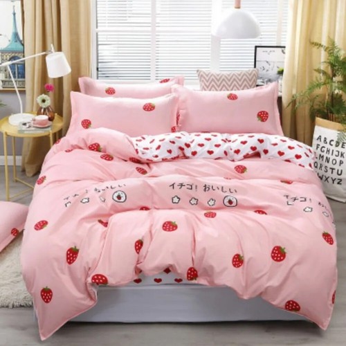 3/4pcs Cute Cartoon Fruit Bedding Set Flat Bed Sheet Duvet Cover Pillowcase - Bild 35 von 48