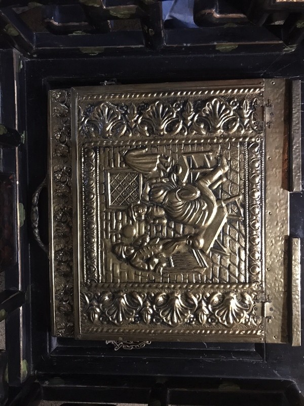 Antique Victorian Colonial Embossed Brass Magazine Rack Folding 15" VGC