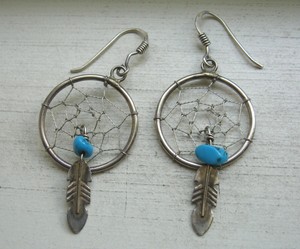 dangle catcher feather turquoise native sterling earrings dream silver american