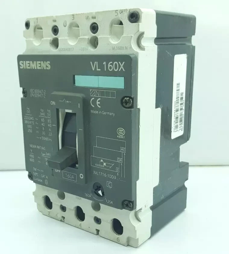 SIEMENS VL 160X 3VL1716-1DD33-0AA0 CIRCUIT BREAKER 160 AMPS | eBay
