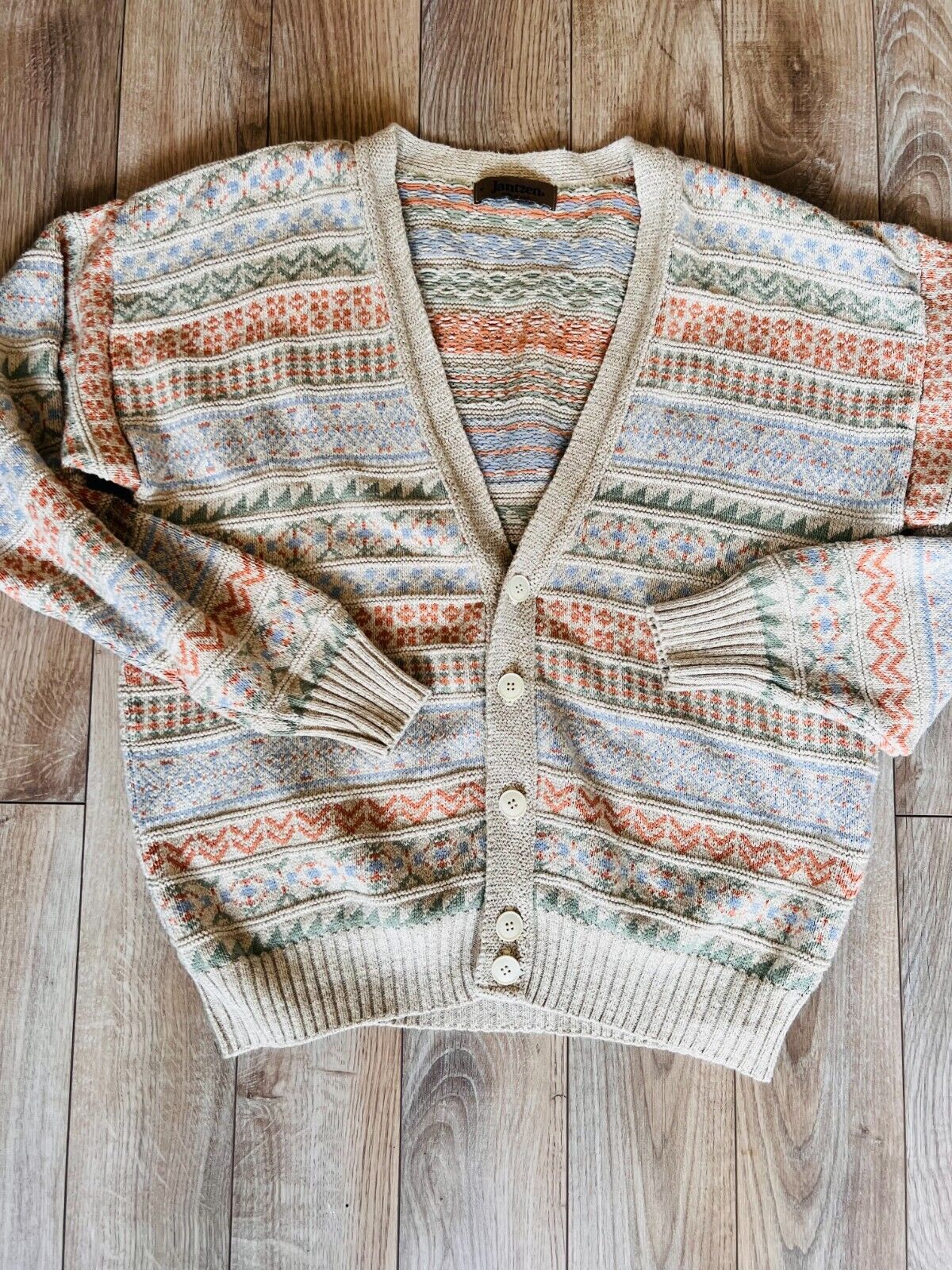 VTG Jantzen Sweater Men's Medium  Aztec Knit Long… - image 2