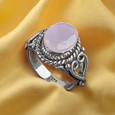 Natural Rose Chalcedony Gemstone 925 Sterling Silver Women Ring All Size Gift DS