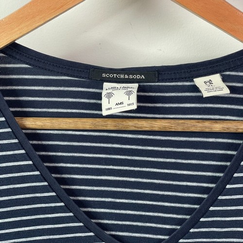 Scotch & Soda Shirt Mens XL Blue Striped Short Sleeve V-Neck Nautical Sailor - Picture 5 of 11