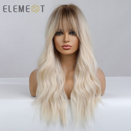 Long Wavy Platinum Blonde Synthetic Wigs With Bangs for Women Daily Cosplay Wig - Picture 3 of 11