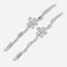 Long Flower Bobby Pin Clip Rhinestone Crystal Hairpin Wedding Elegant Silver A2