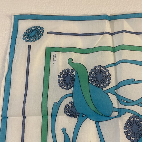 EMILIO PUCCI Abstract Scarf 100% Cotton 17"x17" Feathers&Steinberg NOS 1980's - Picture 8 of 10