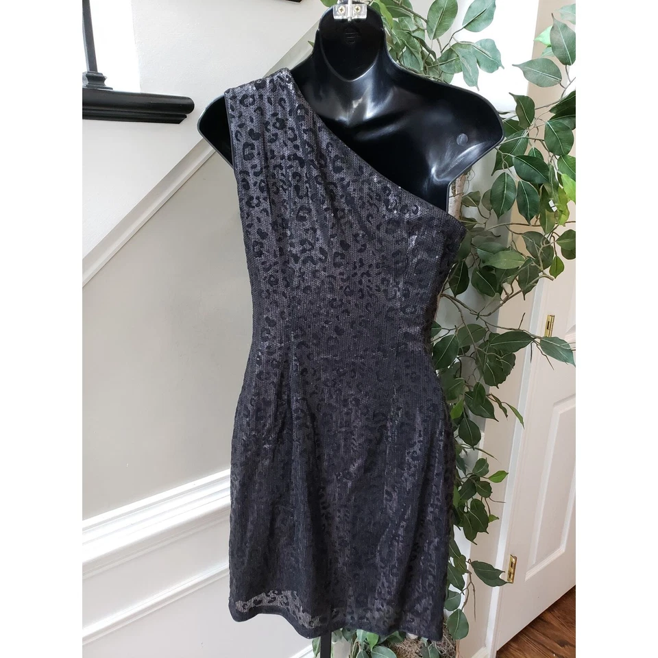 Vestido Vintage M60 Miss Sixty Hasta la Rodilla Talla 2 Negro Guepardo Terciopelo Forrado Foto 4 de 4