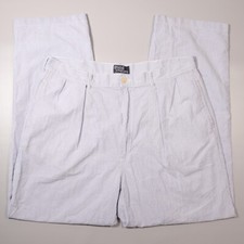 Polo Ralph Lauren Hombres 36x30 Seersucker Derby Pantalones Azul Chino Plisado Hecho en EE. UU.