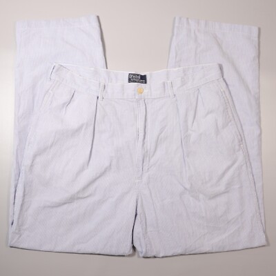 Polo Ralph Lauren Mens 36x30 Seersucker Derby Pants Blue Chino Pleat Made in USA