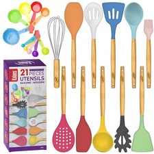Kitchen Utensils Set 21 Wood and Silicone Cooking Utensil Set Non-Stick and H...