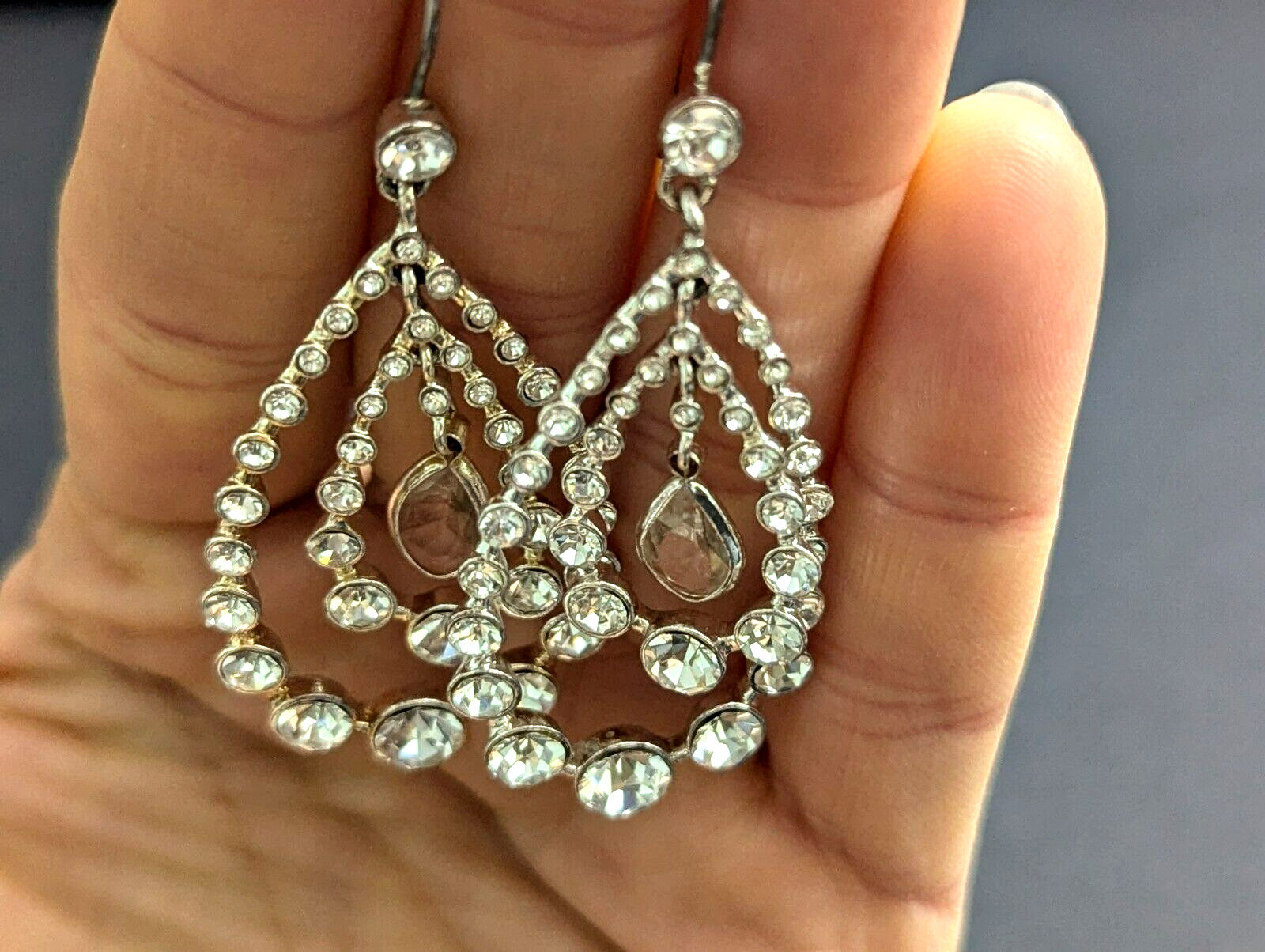 Rhinestone Teardrop Multi Layered Dangle Chandeli… - image 3