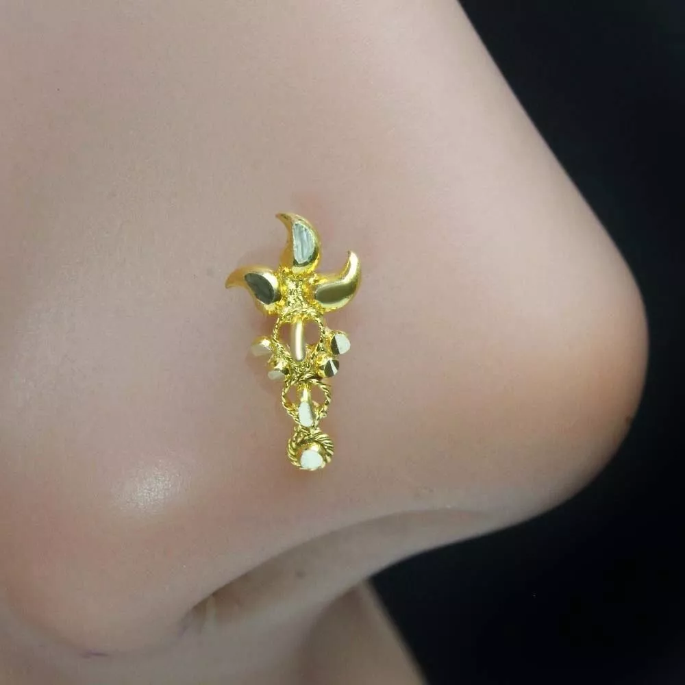 Cute Traditional Style 14K Real Gold Nose Stud Indian Push pin