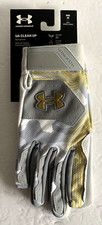Under Armour UA Clean Up Mens 1365468-094 Gray White Gold Batting Gloves Size M
