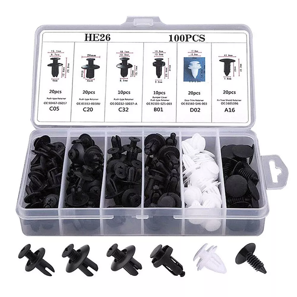 100Pcs Car Body Plastic Trim Retainer Fastener Clips Push Pin Fender Bumper Tool