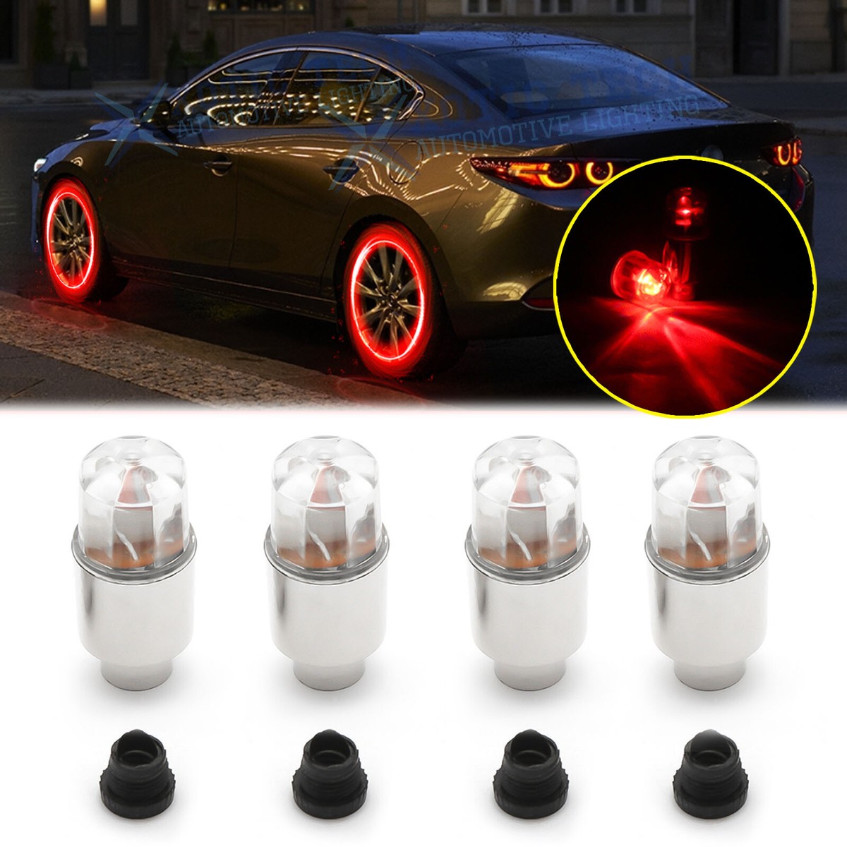 Red LED Wheel Tyre Tire Air Valve Stem Strobe Cap Light For Mazda