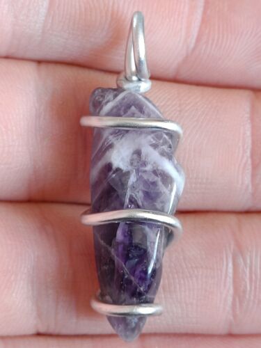 Chevron Amethyst pendant natural banded purple Quartz crystal mineral handmade - Picture 3 of 11