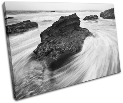 rocks black white  Sunset Seascape SINGLE Leinwand Wand Kunst Bild drucken
