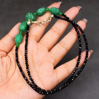 92 Cts Green Emerald & Black Spinel Faceted Beaded Necklace Jewelry AK 36 E491