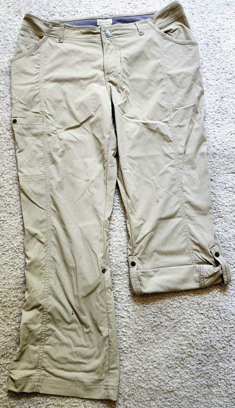 wn preown ROYAL ROBBINS sz14 beige outdoor cargo pants 5 pockts 96%nyln 4% span