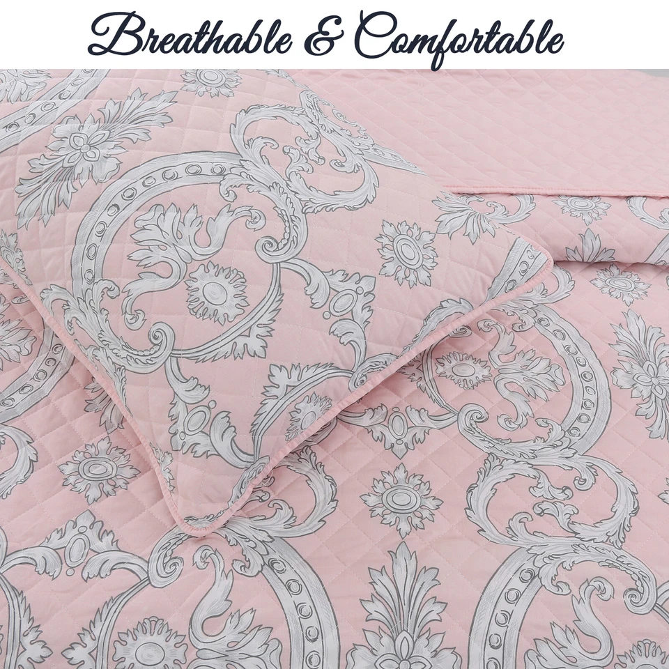 Juego de cama edredón reversible medallón rosa floral millennial, colcha, cubrecama Foto 4 de 4