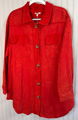 Maurices Womens TOP 1X  18 20 22 Red Generous Shacket Pockets Quality Tunic NEW