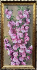 Spring pink Flowering Branches Original oil painting on canvas 15,5 x 8 in